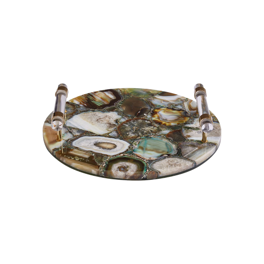 Bowerbird Round Green & Gold Agate Tray