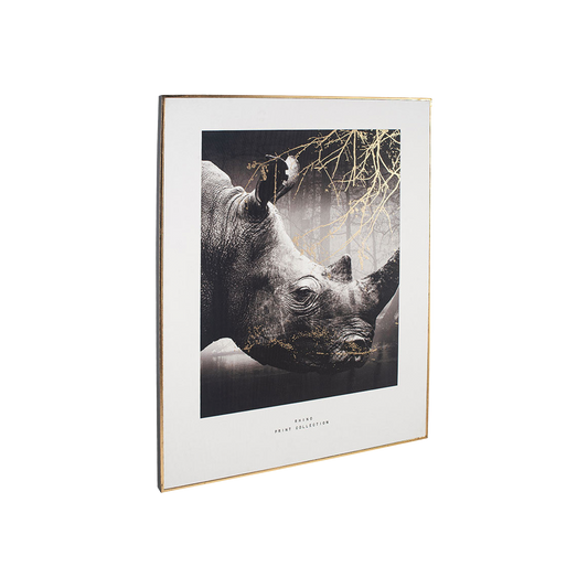 Mono Rhino Print with Gold Detail and Black Frame