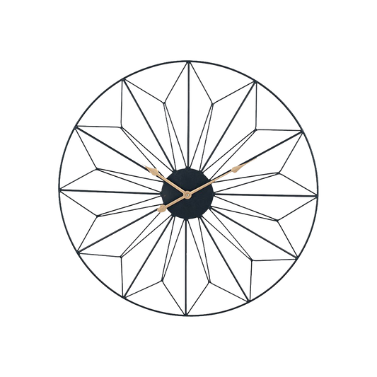 Black and Gold Metal Geo Design Round Wall Clock