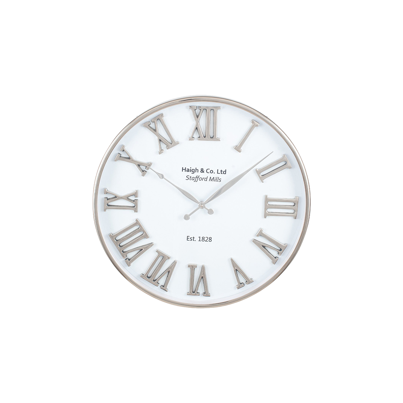 Silver and White Metal Round Wall Clock