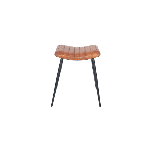 Tan Leather and Iron Curved Stool
