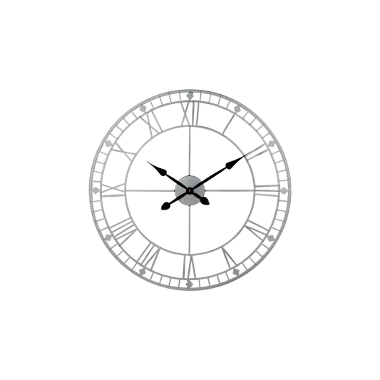 Antique Silver Metal Round Large Wall Clock