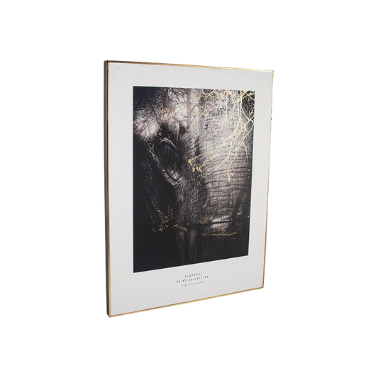 Mono Elephant Print with Gold Detail and Black Frame