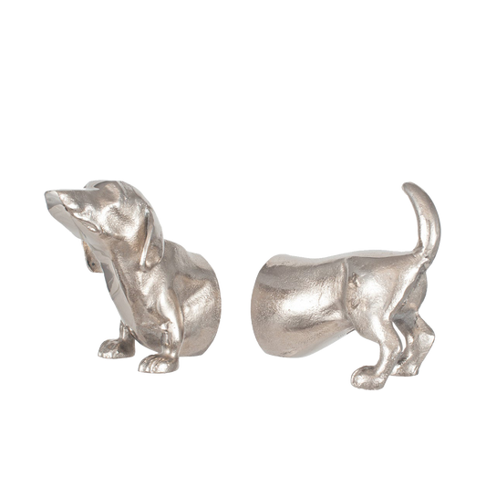 Silver Metal Sausage Dog Bookends