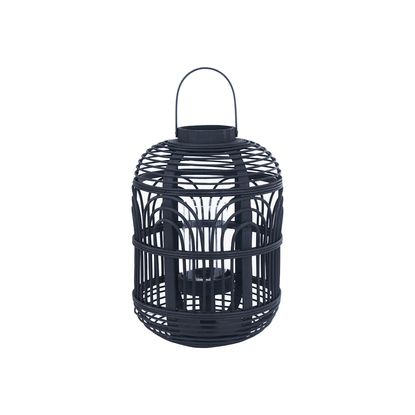Black Bamboo and Glass Lantern