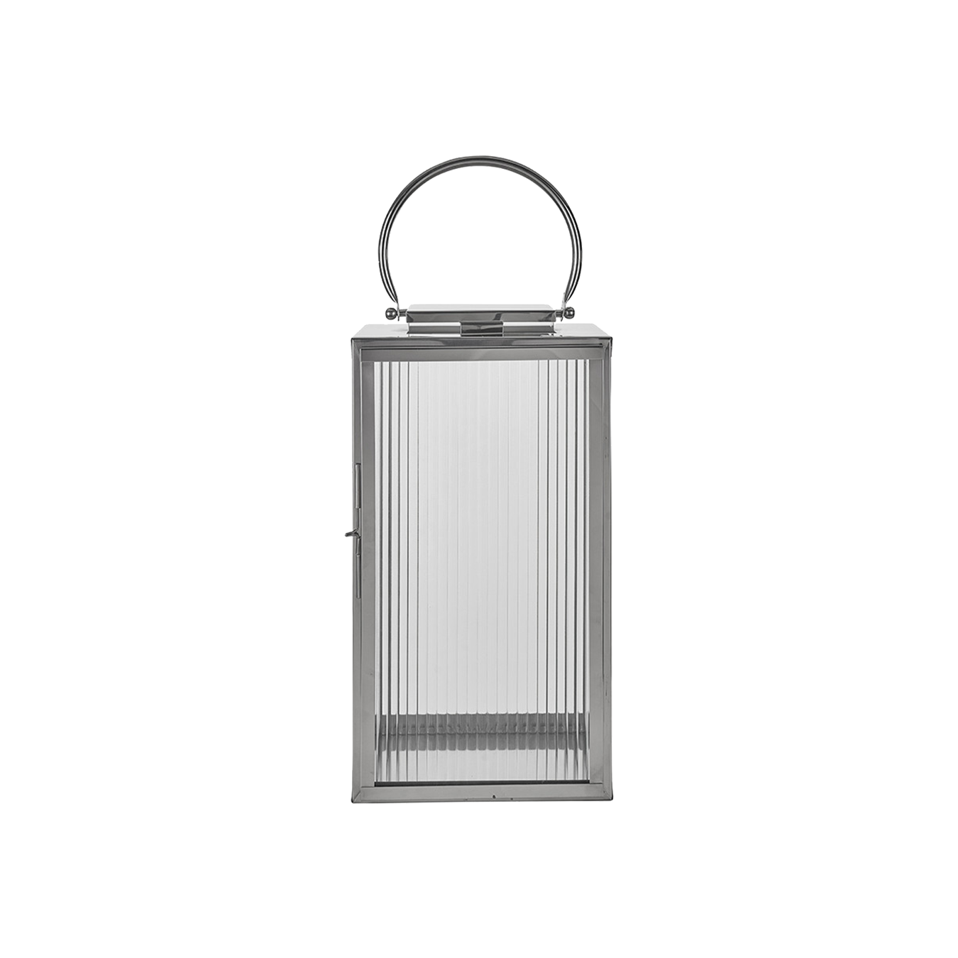 Shiny Nickel Large Lantern with Ribbed Glass
