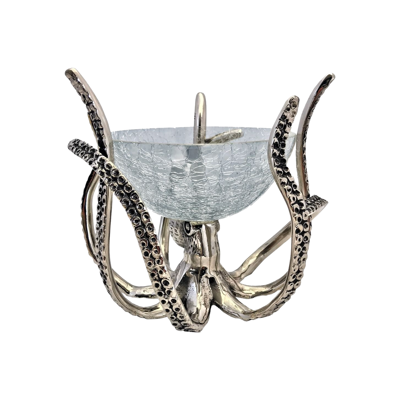 Silver Mini Octopus Stand & Crackle Glass Bowl