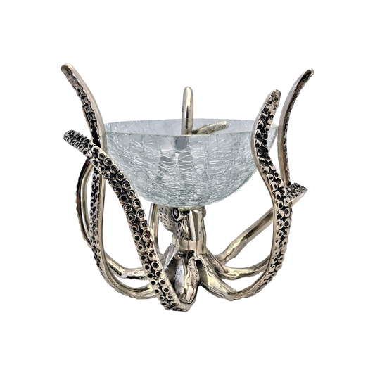 Silver Mini Octopus Stand & Crackle Glass Bowl