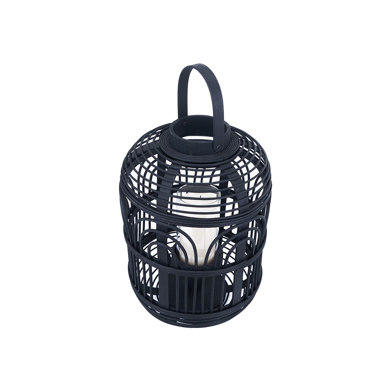 Black Bamboo and Glass Lantern