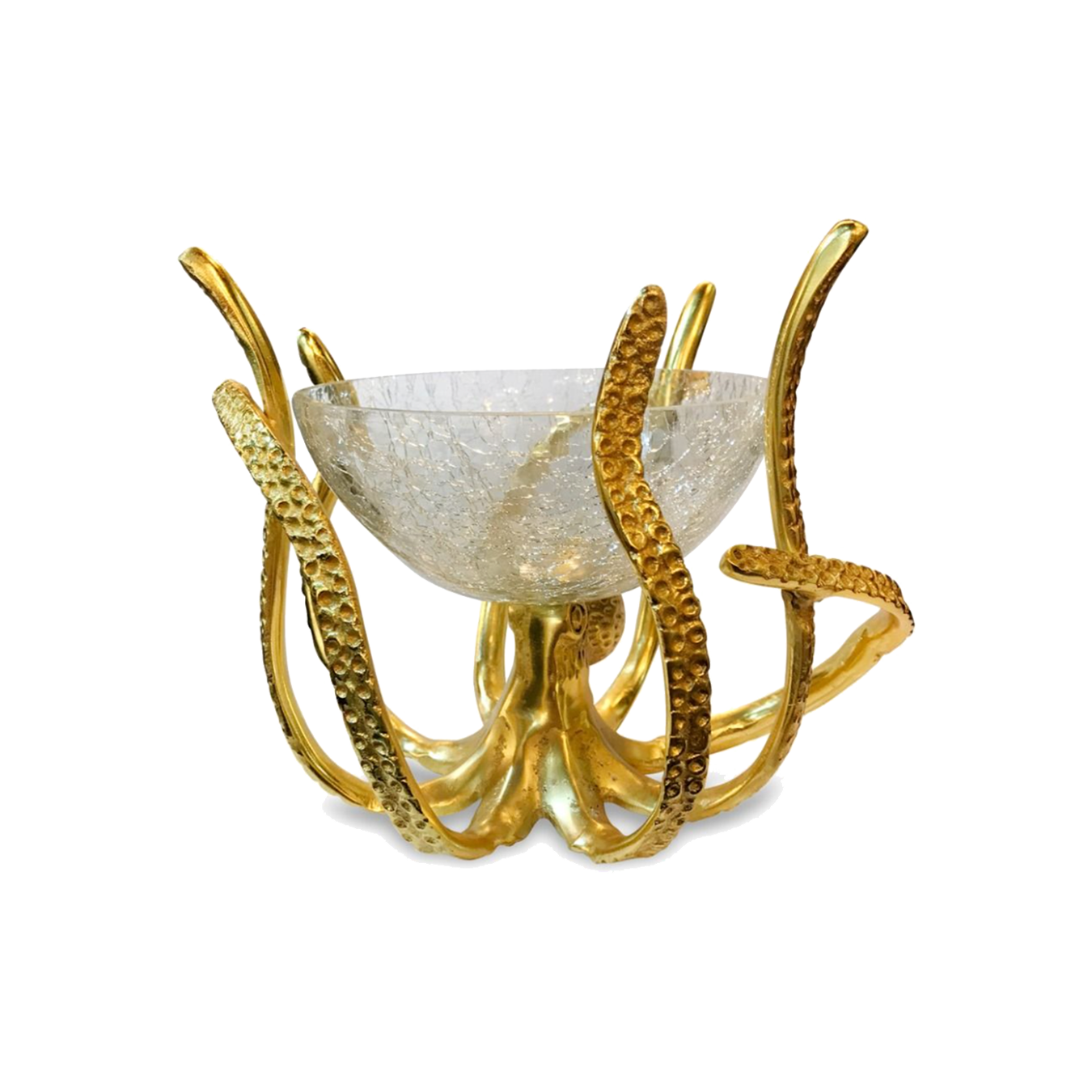 Gold Mini Octopus Stand & Crackle Glass Bowl