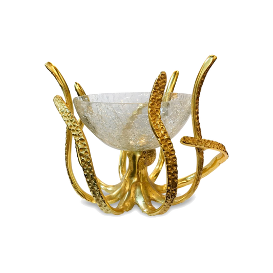 Gold Mini Octopus Stand & Crackle Glass Bowl