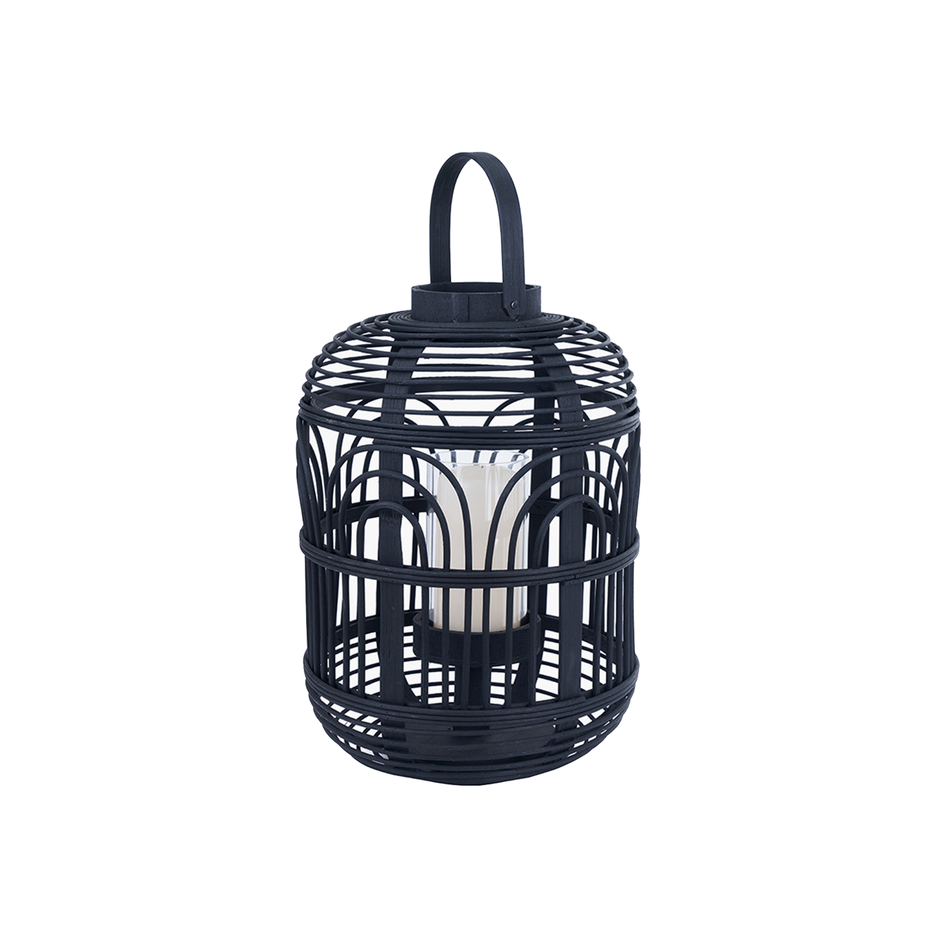 Black Bamboo and Glass Lantern