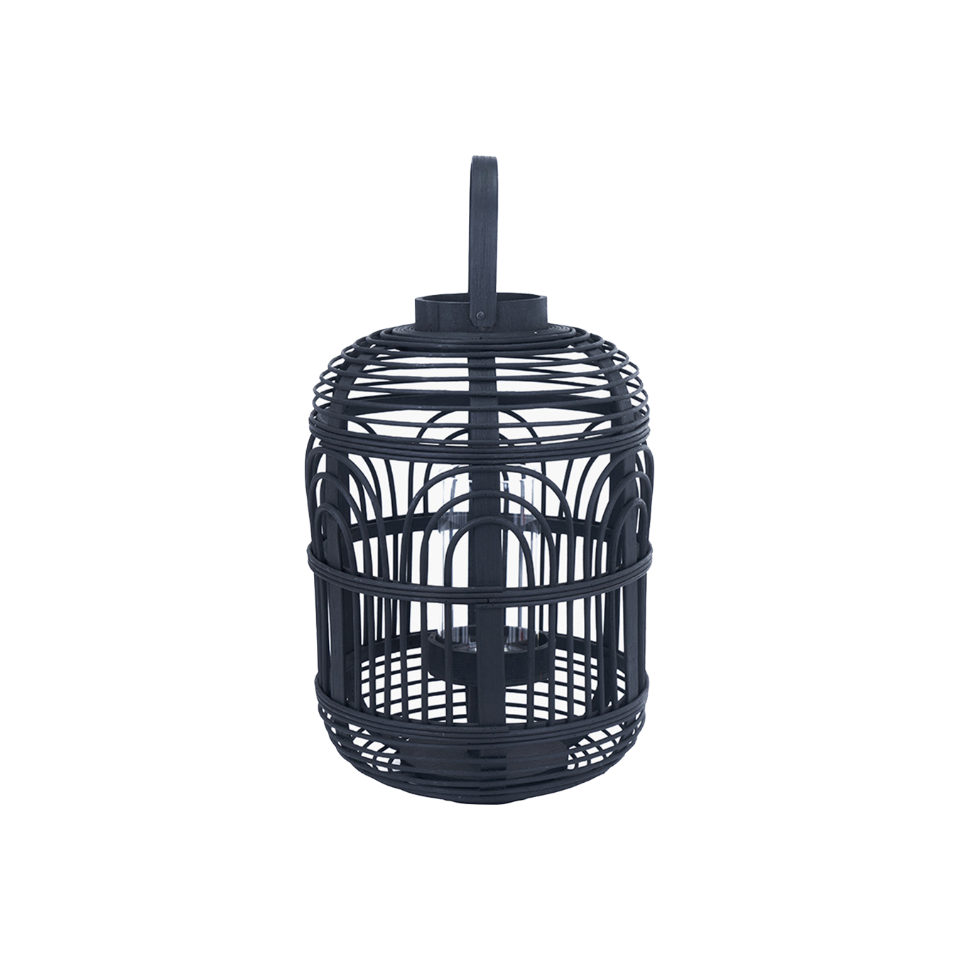 Black Bamboo and Glass Lantern
