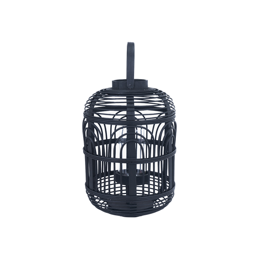 Black Bamboo and Glass Lantern