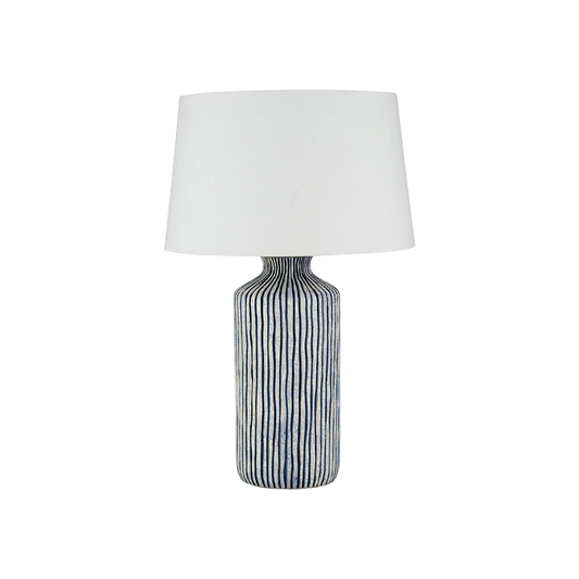 Blue Stone Embossed Stripe Lamp & 40cm Stone Shade