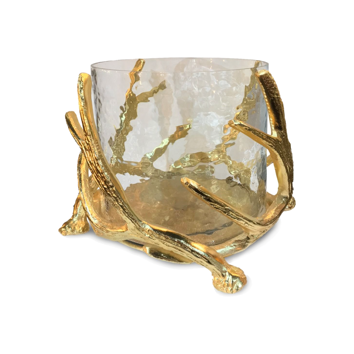 Large Antler Gold Hurricane with Hammered Glass