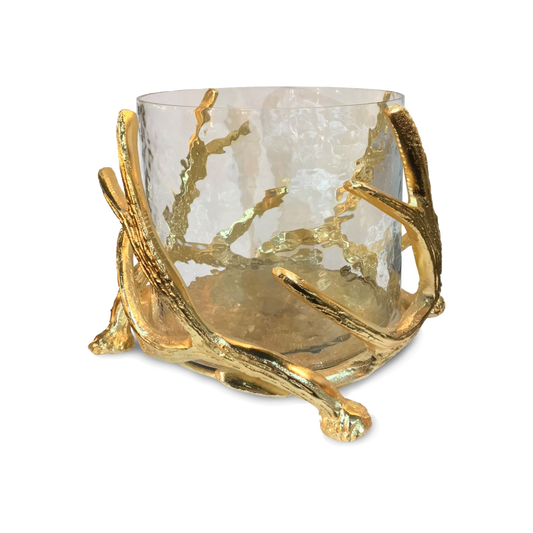 Large Antler Gold Hurricane with Hammered Glass