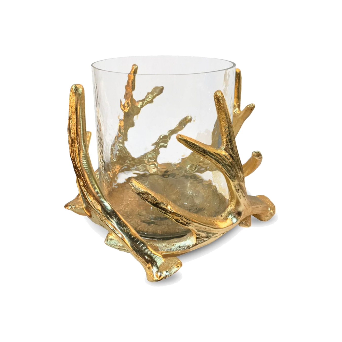 Medium Antler Gold Hurricane with Hammered Glass