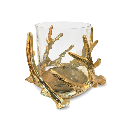 Medium Antler Gold Hurricane with Hammered Glass