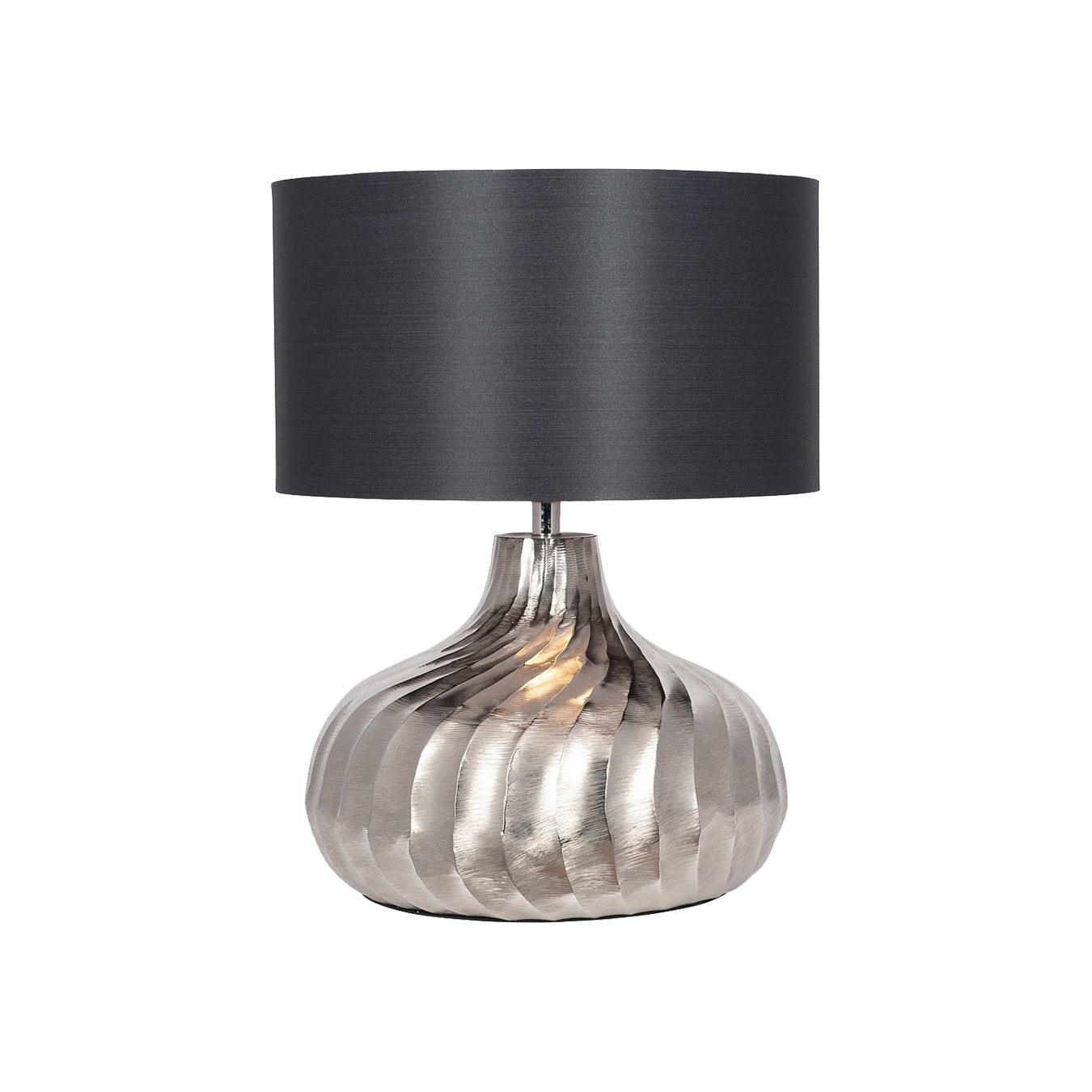Raw Silver Twist Lamp & 40cm Black Silk Shade
