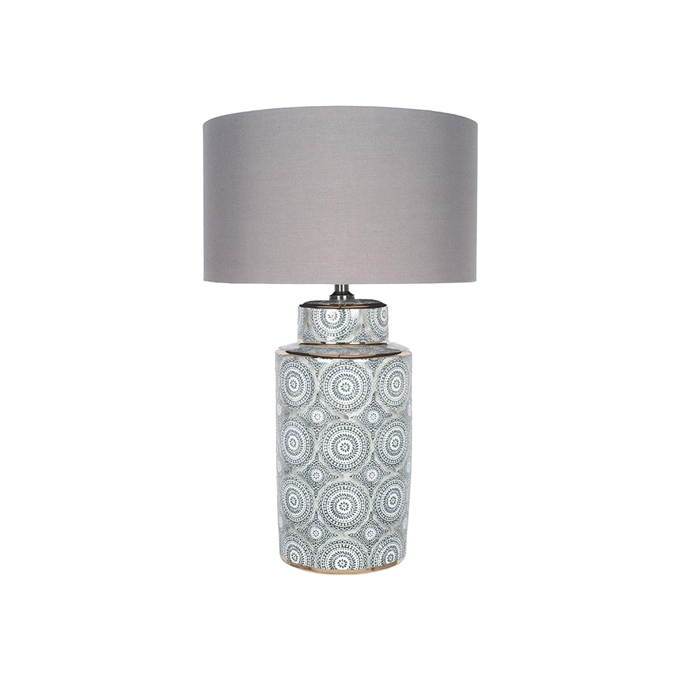 Circle Pattern Ceramic Lamp & Grey Velvet Shade