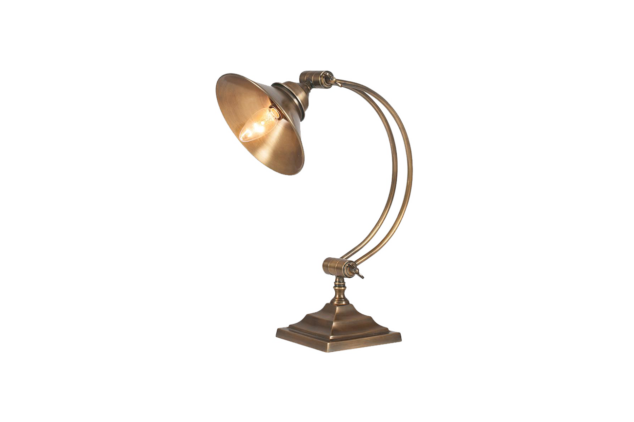 Antique Brass Metal Arched Arm Task Table Lamp