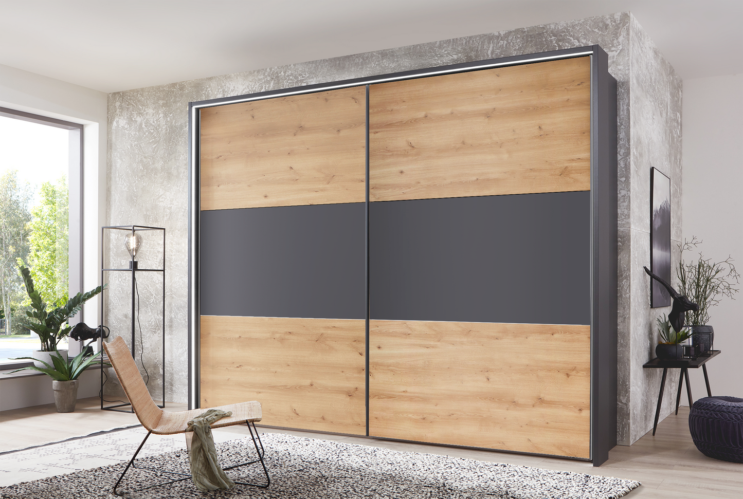 Kadiz Sliding Wardrobe Bianco Oak with Panelling 200 cm