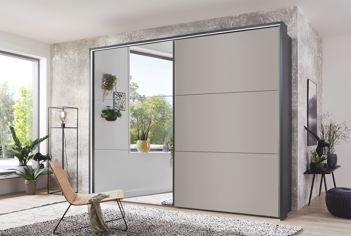 Kadiz Sliding Wardrobe Pebble Grey 200 cm