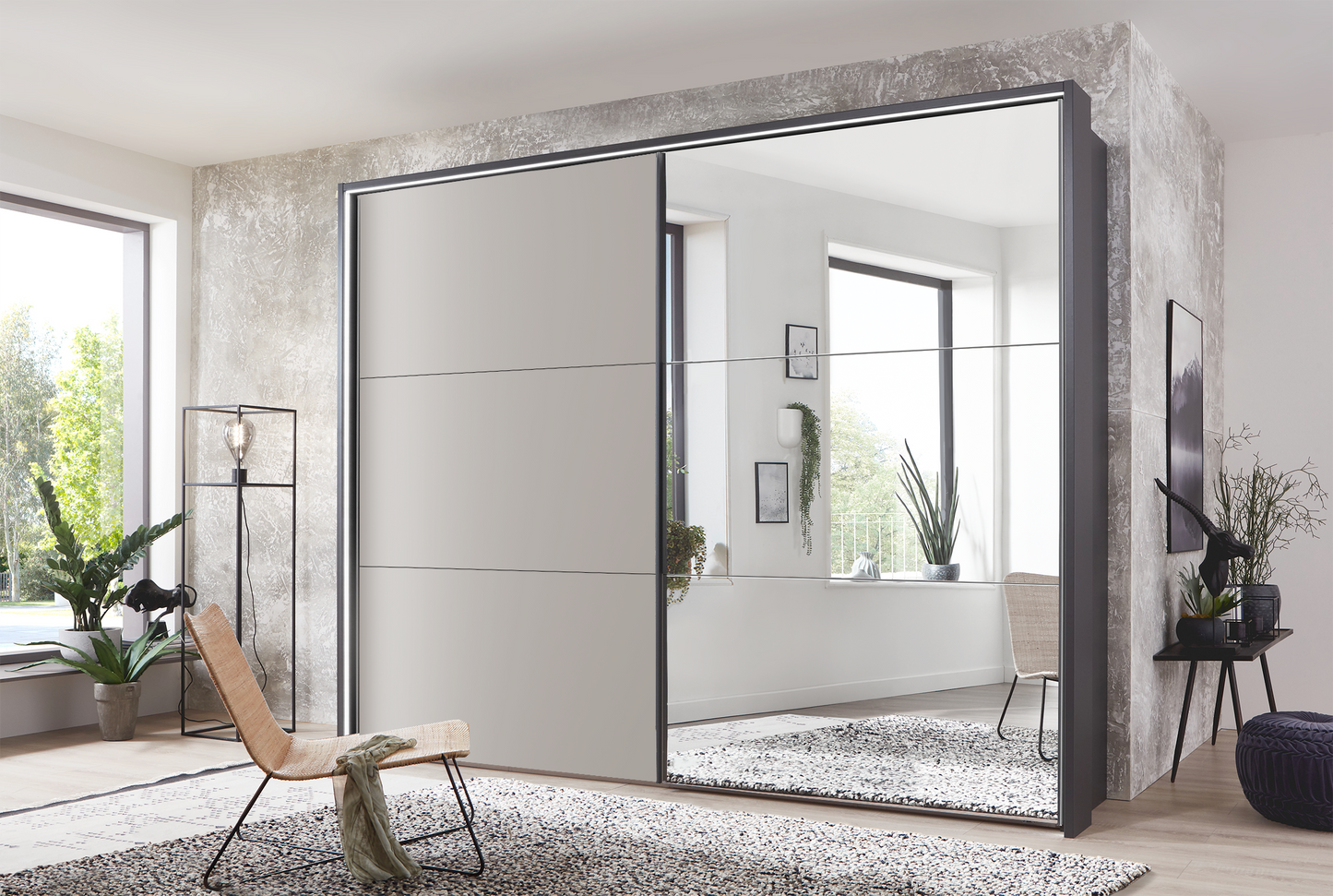 Kadiz Sliding Wardrobe Pebble Grey 200 cm