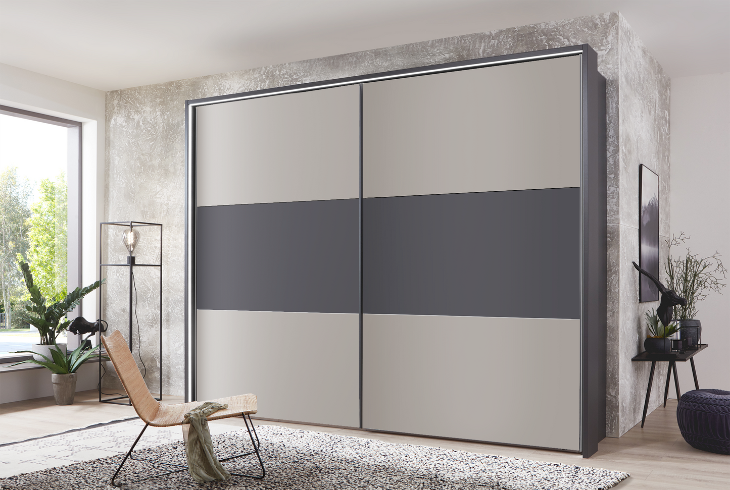 Kadiz Sliding Wardrobe Pebble Grey with Panelling 200 cm