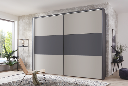 Kadiz Sliding Wardrobe Pebble Grey with Panelling 250 cm