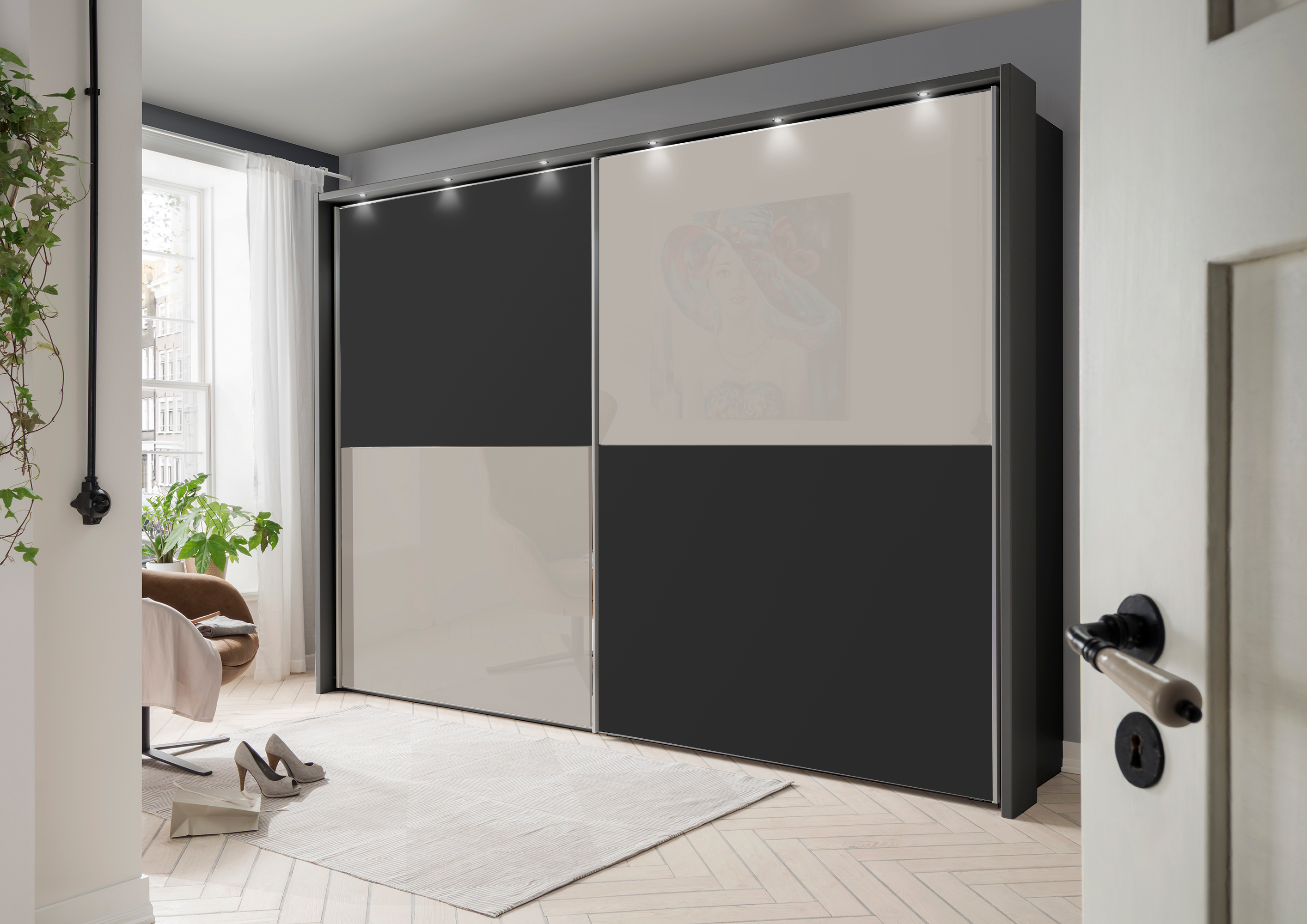 Bermuda II Sliding Wardrobe Glass Pebble Grey 150cm
