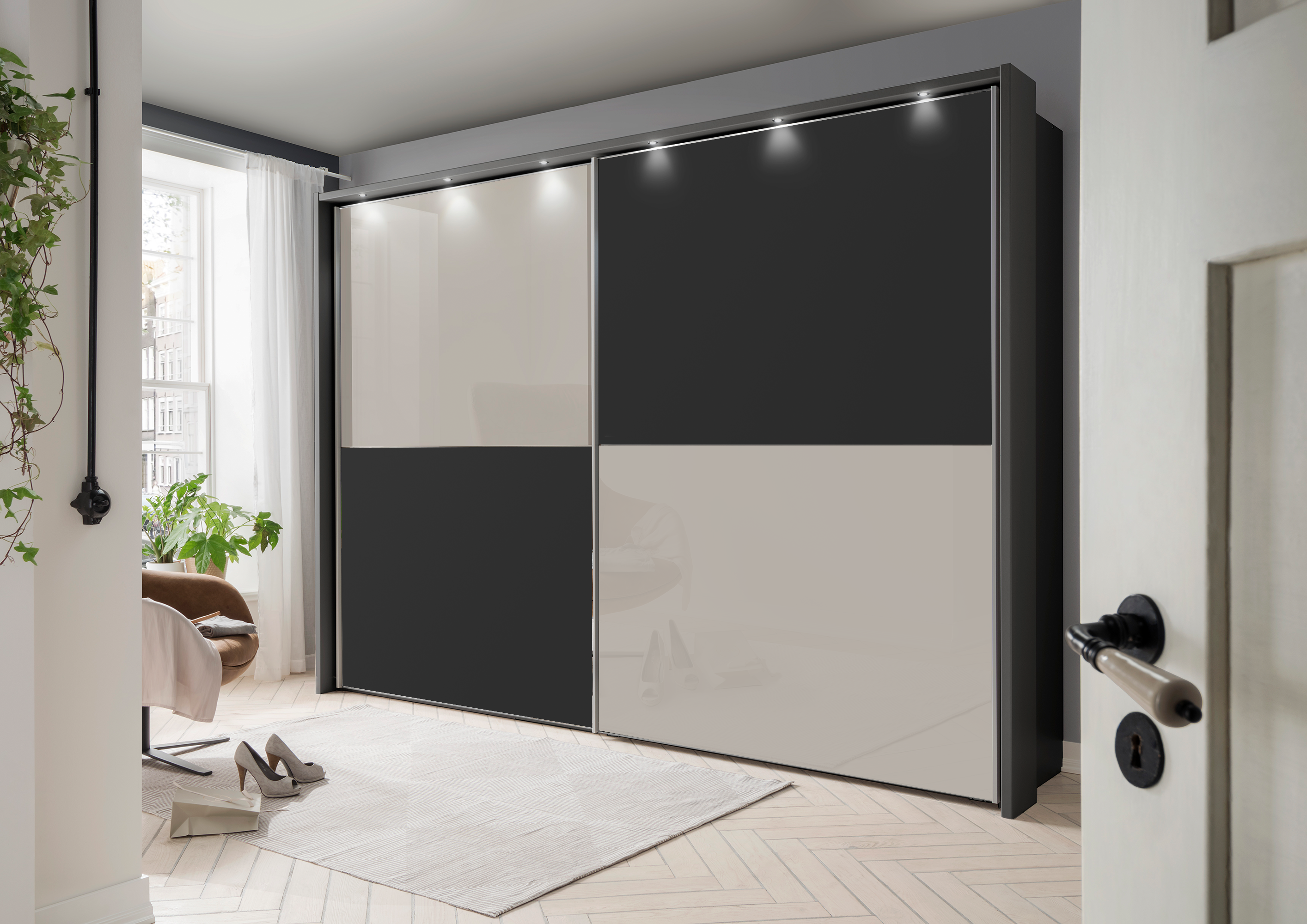 Bermuda II Sliding Wardrobe Glass Pebble Grey 150cm
