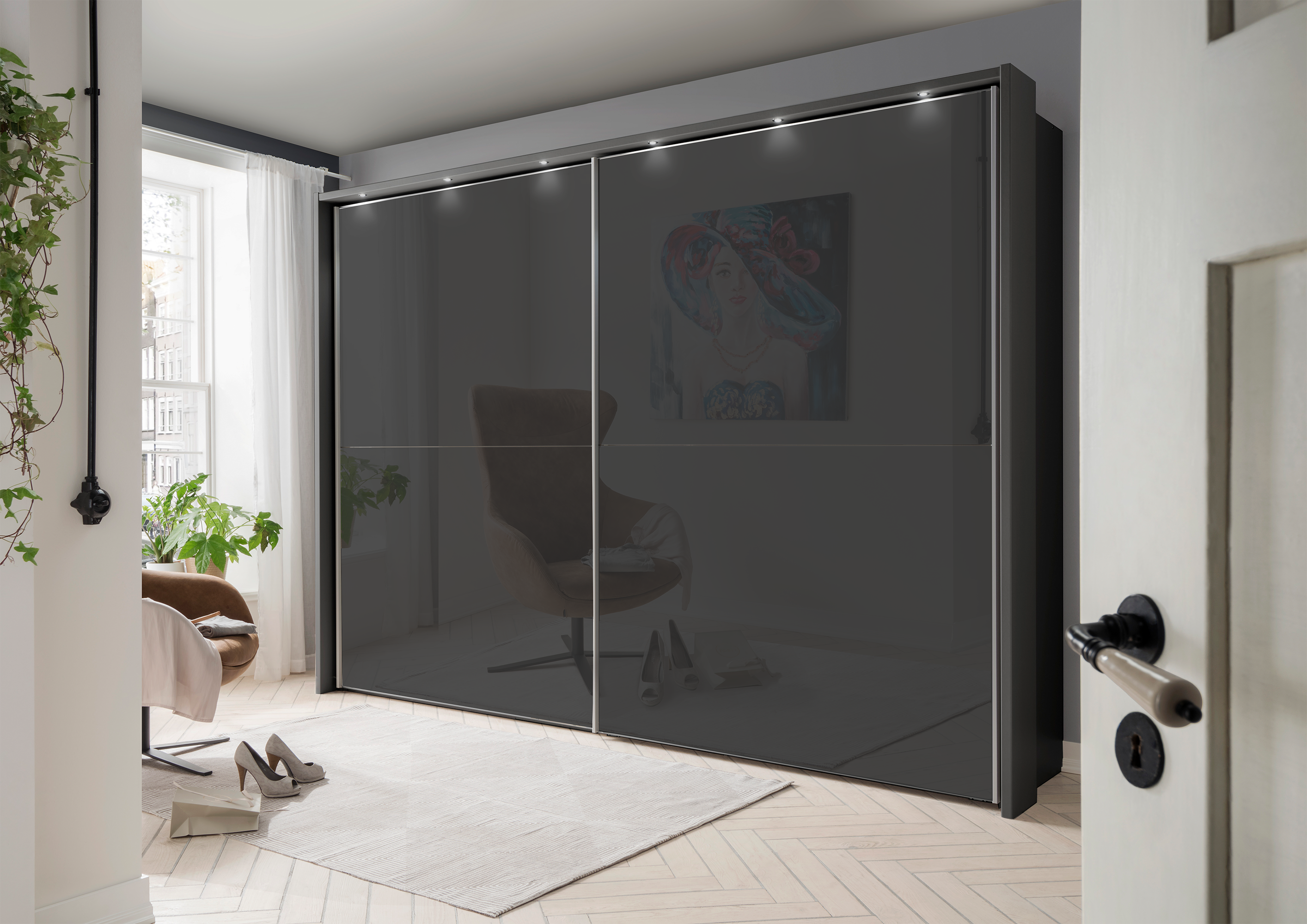 Bermuda Sliding Wardrobe Glass Graphite 300cm