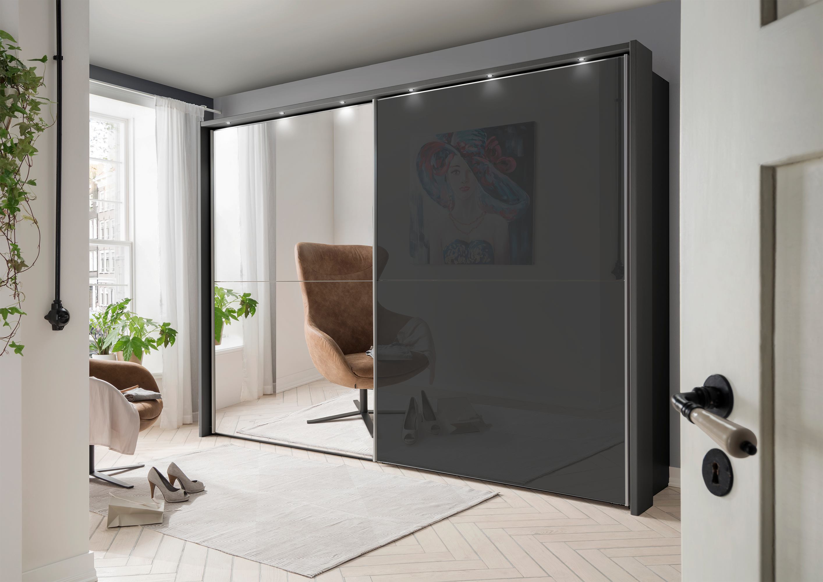 Bermuda Sliding Wardrobe Glass Graphite 200cm