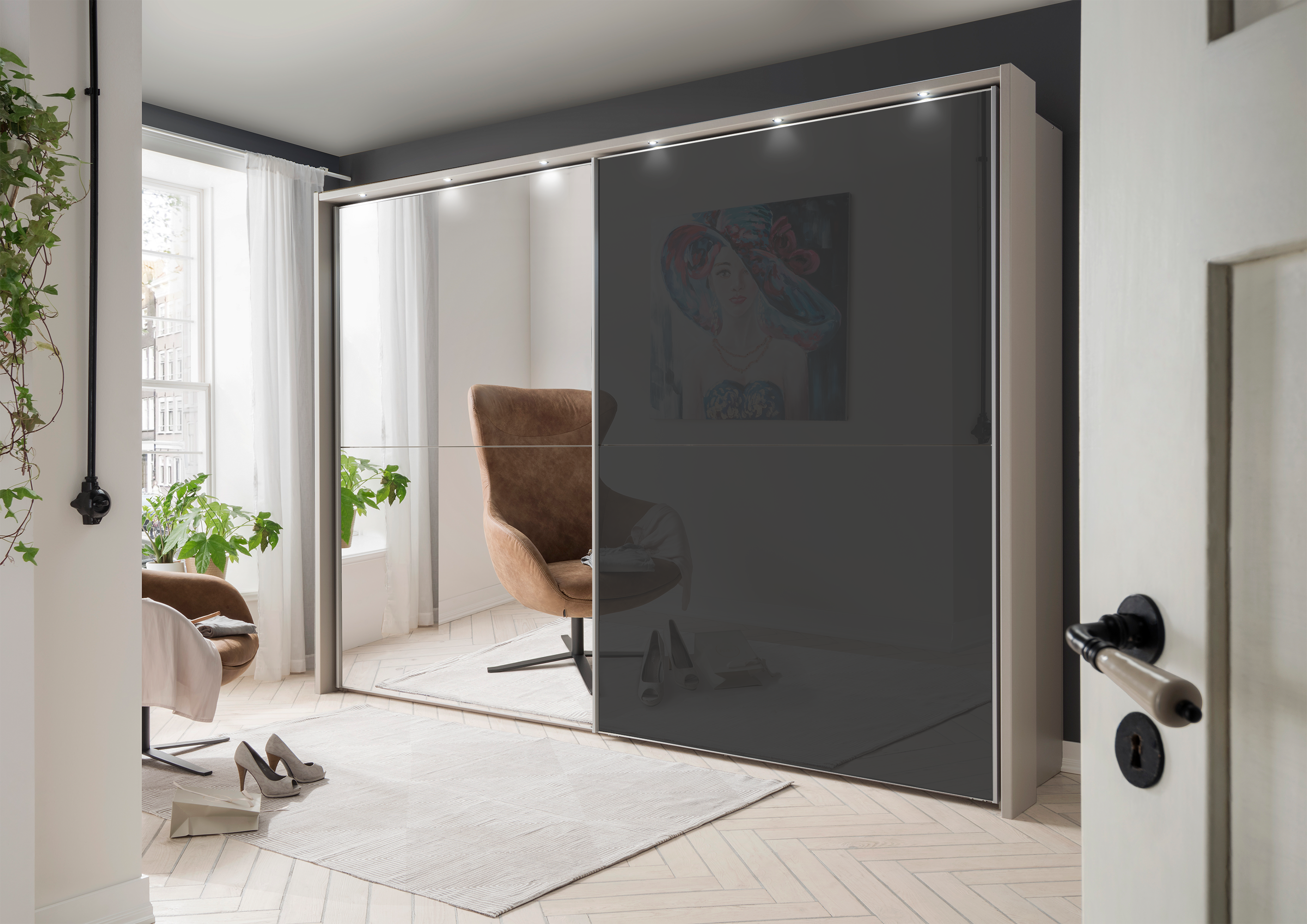 Bermuda Sliding Wardrobe Glass Graphite 300cm