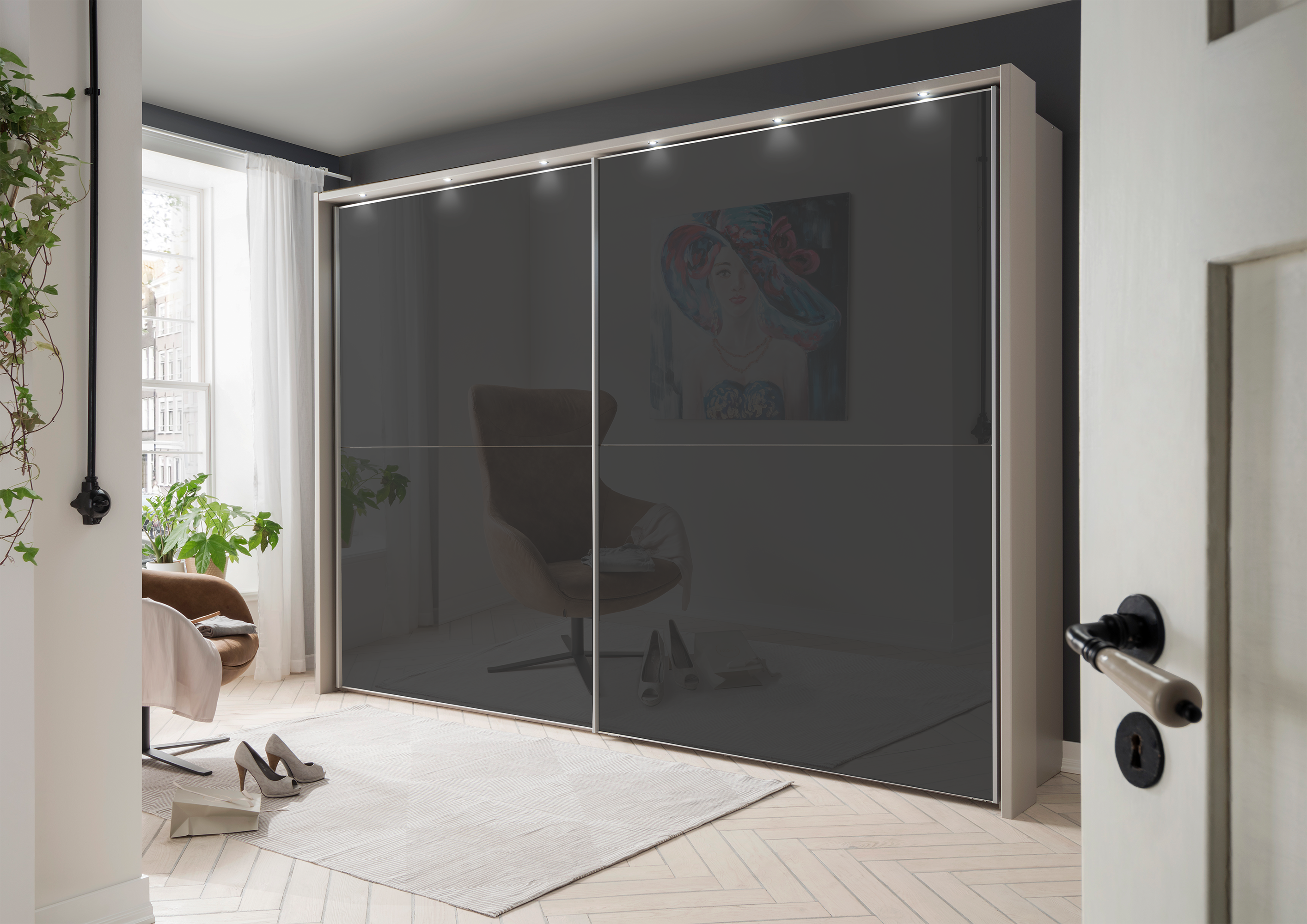 Bermuda Sliding Wardrobe Glass Graphite 200cm