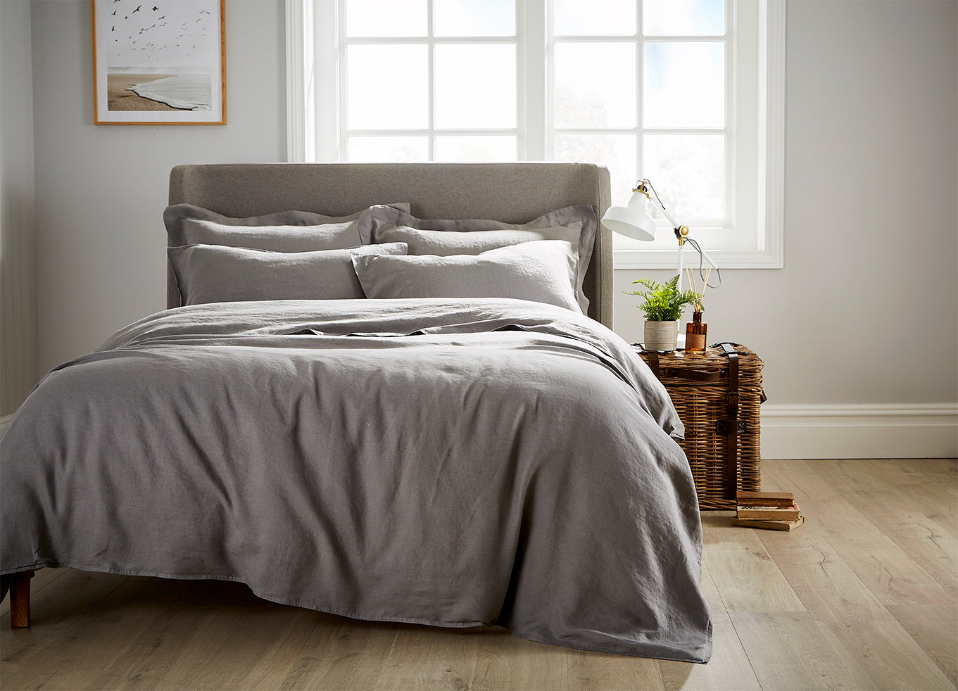 100% Linen Standard Pair Pillowcases Grey