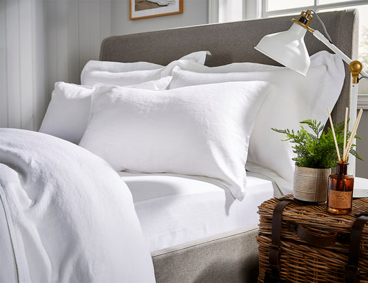 100% Linen Fitted Sheet White