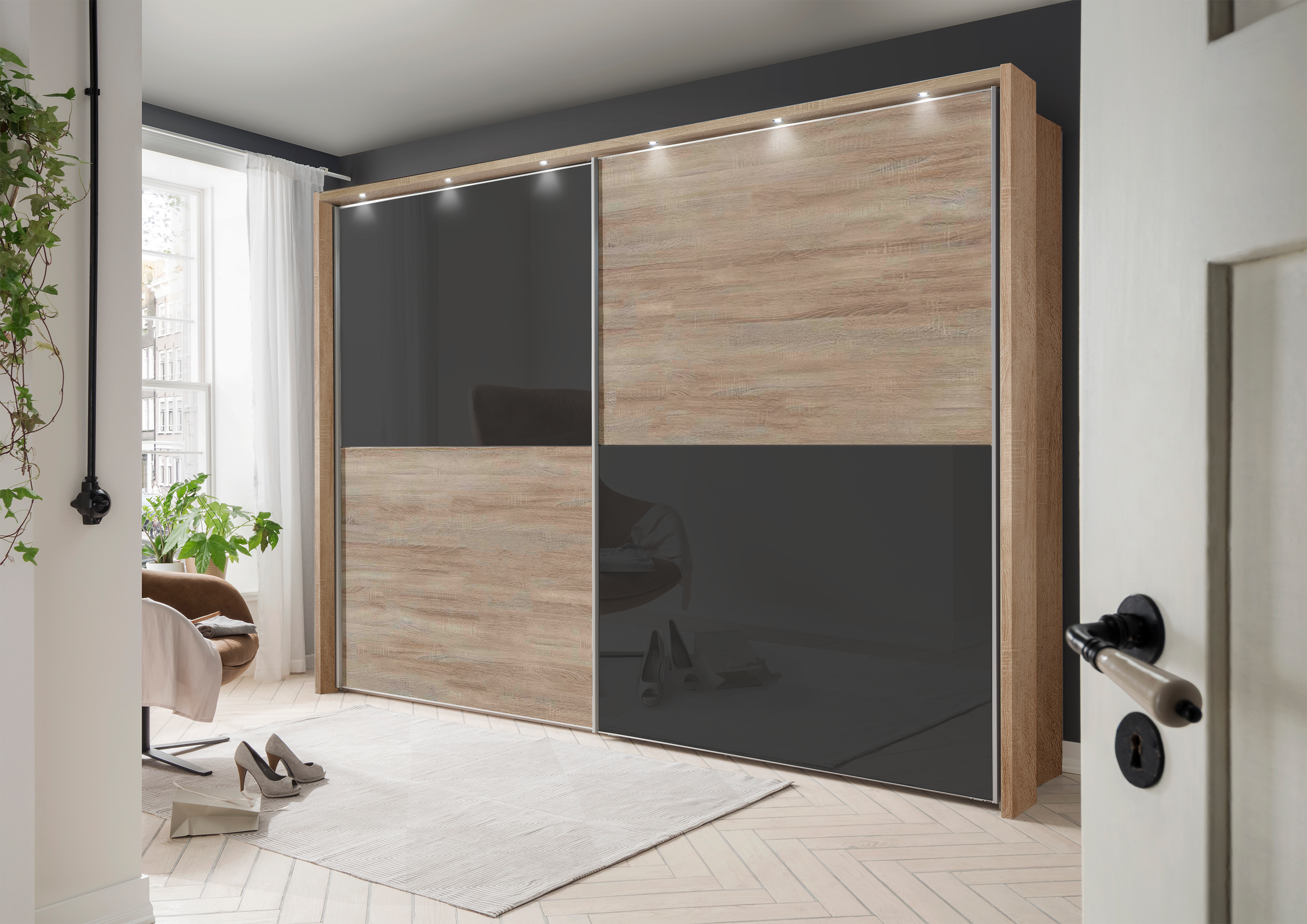 Bermuda II Sliding Wardrobe Glass Graphite 300cm