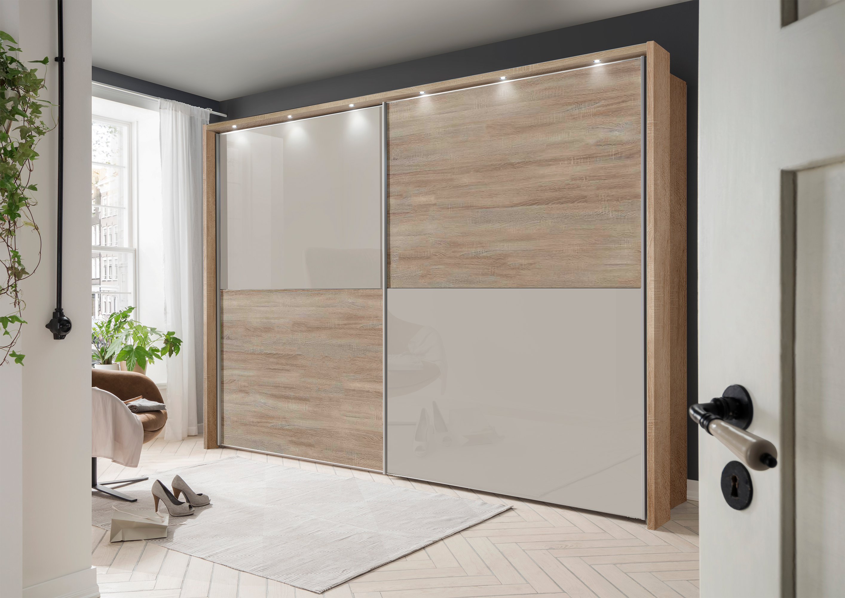 Bermuda II Sliding Wardrobe Glass Pebble Grey 200cm