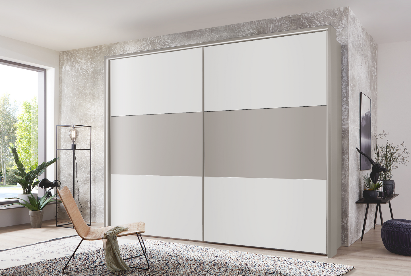 Kadiz Sliding Wardrobe White with Panelling 250 cm