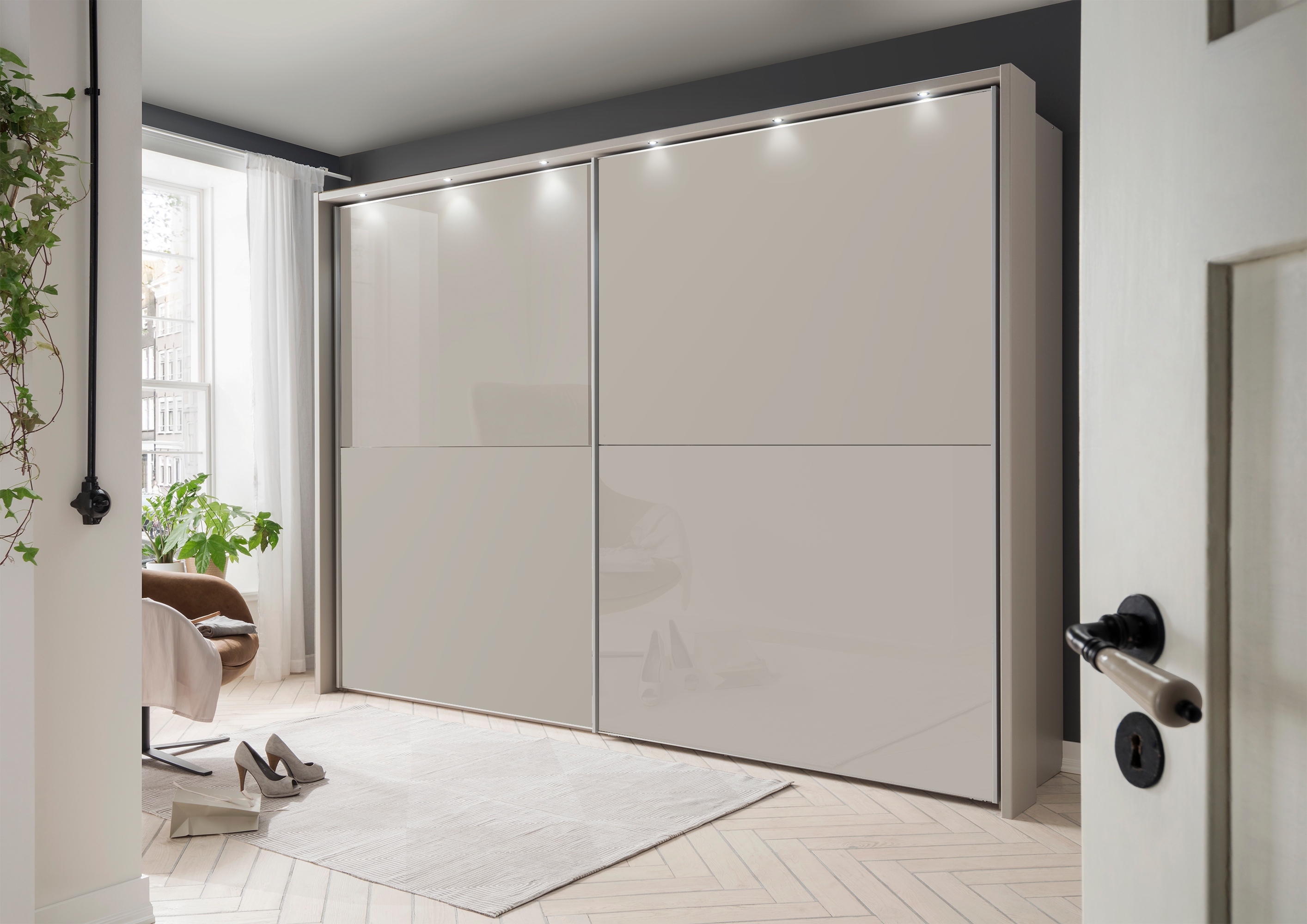 Bermuda II Sliding Wardrobe Glass Pebble Grey 300cm