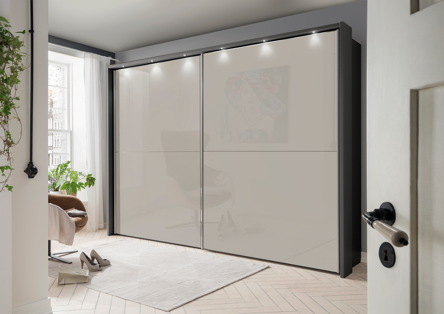 Bermuda Sliding Wardrobe Glass Pebble Grey 300cm