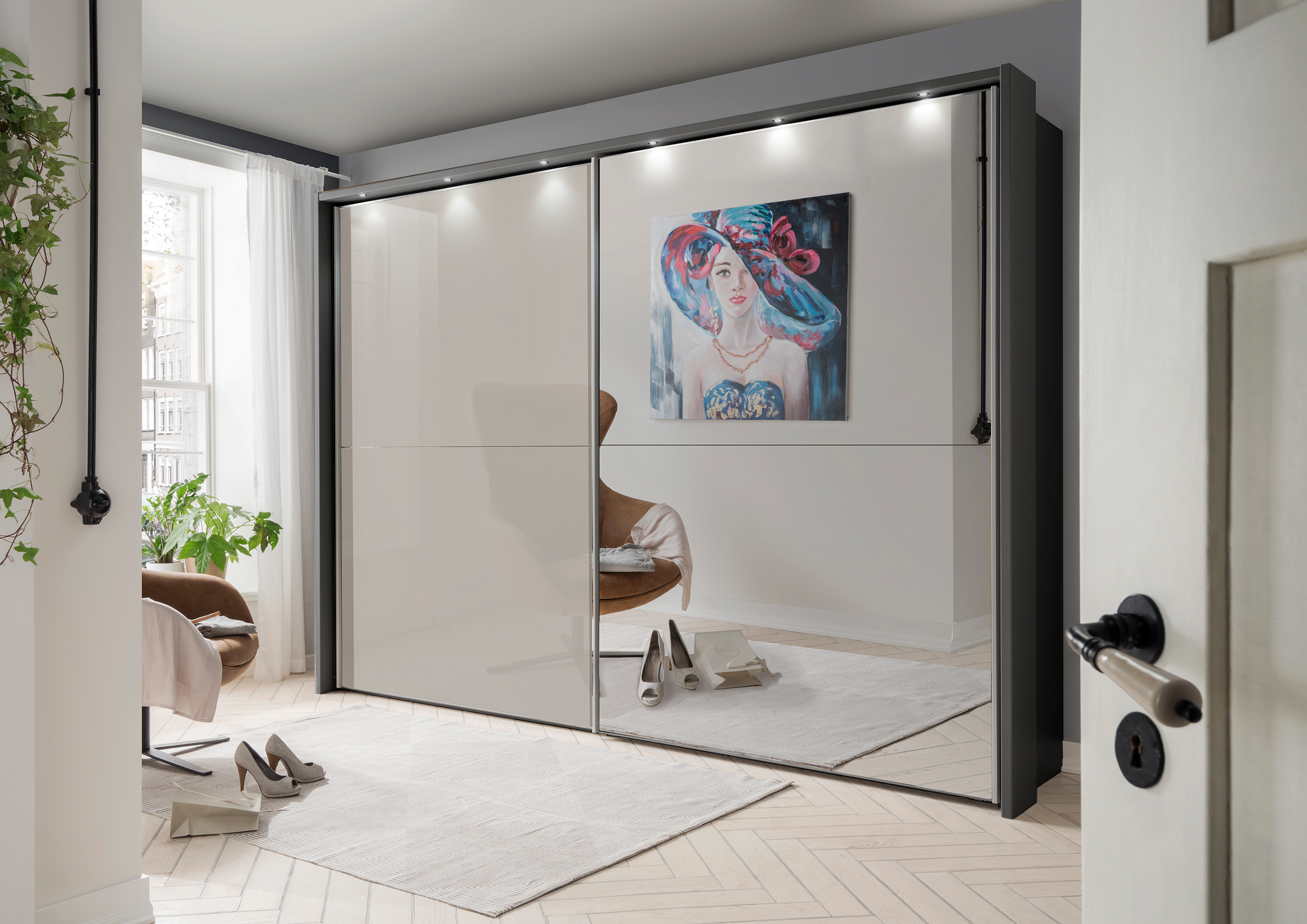 Bermuda Sliding Wardrobe Glass Pebble Grey 150cm