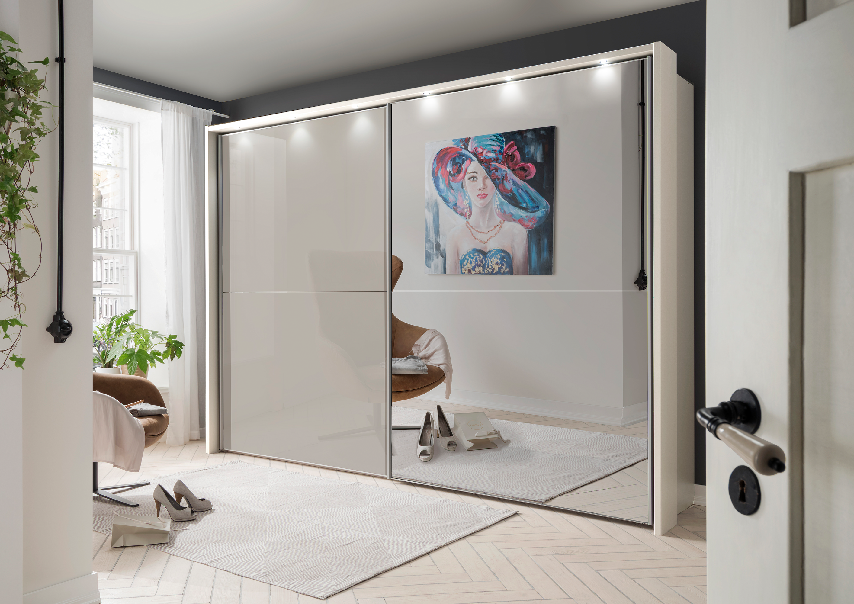 Bermuda Sliding Wardrobe Glass Pebble Grey 150cm