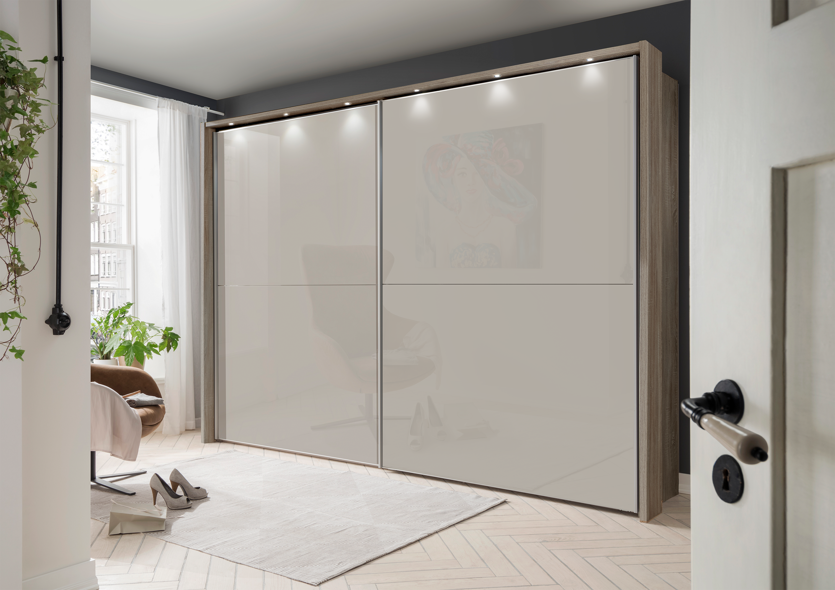 Bermuda Sliding Wardrobe Glass Pebble Grey 150cm