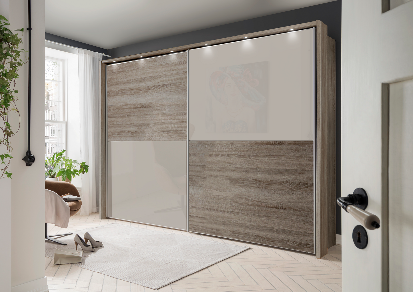 Bermuda II Sliding Wardrobe Glass Pebble Grey 250cm