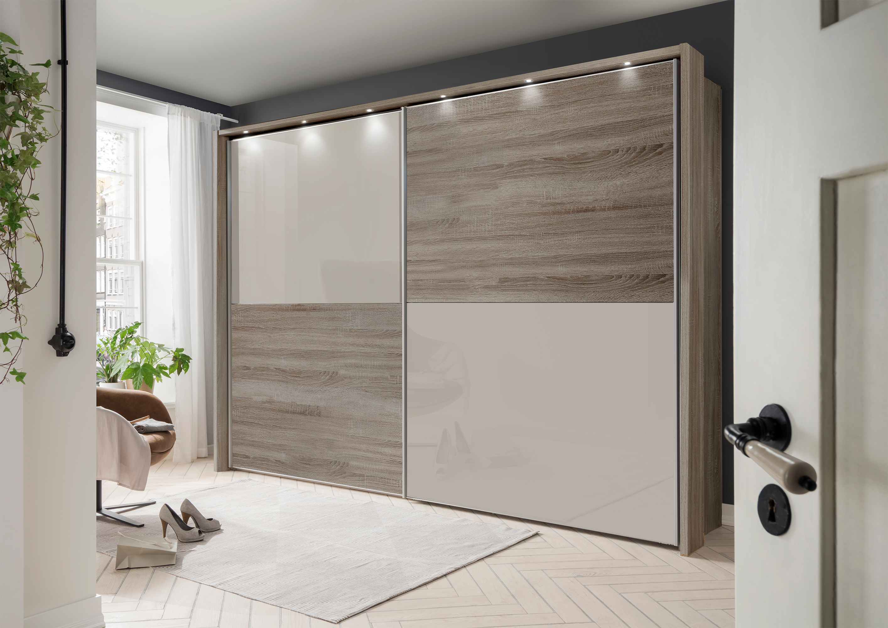 Bermuda II Sliding Wardrobe Glass Pebble Grey 200cm