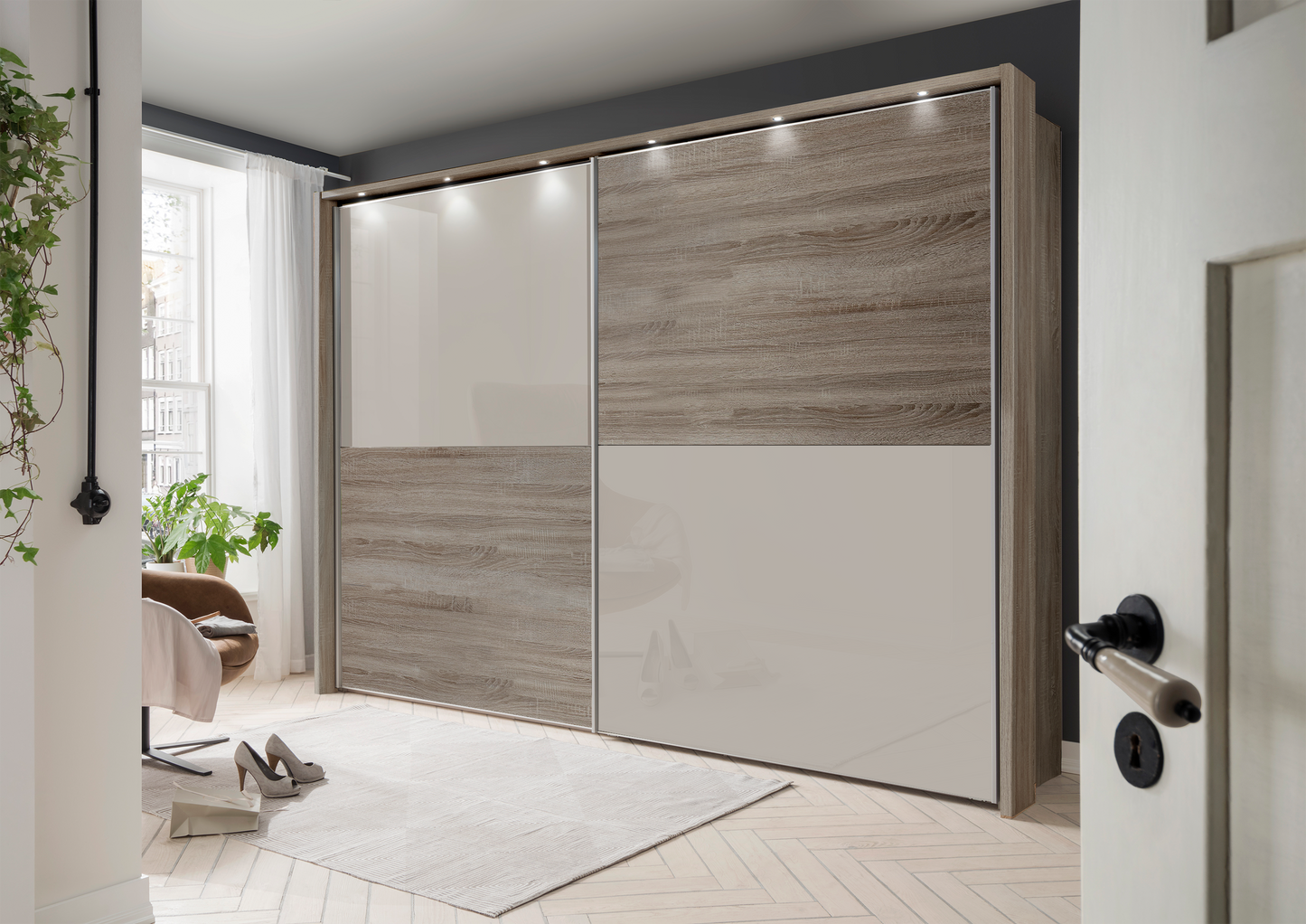 Bermuda II Sliding Wardrobe Glass Pebble Grey 250cm